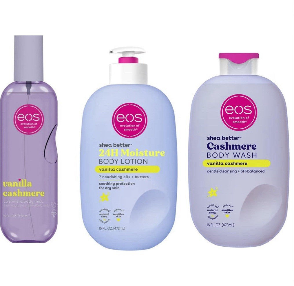 EOS Vanilla Cashmere Trio – Hydrating Body Mist, Lotion & Wash