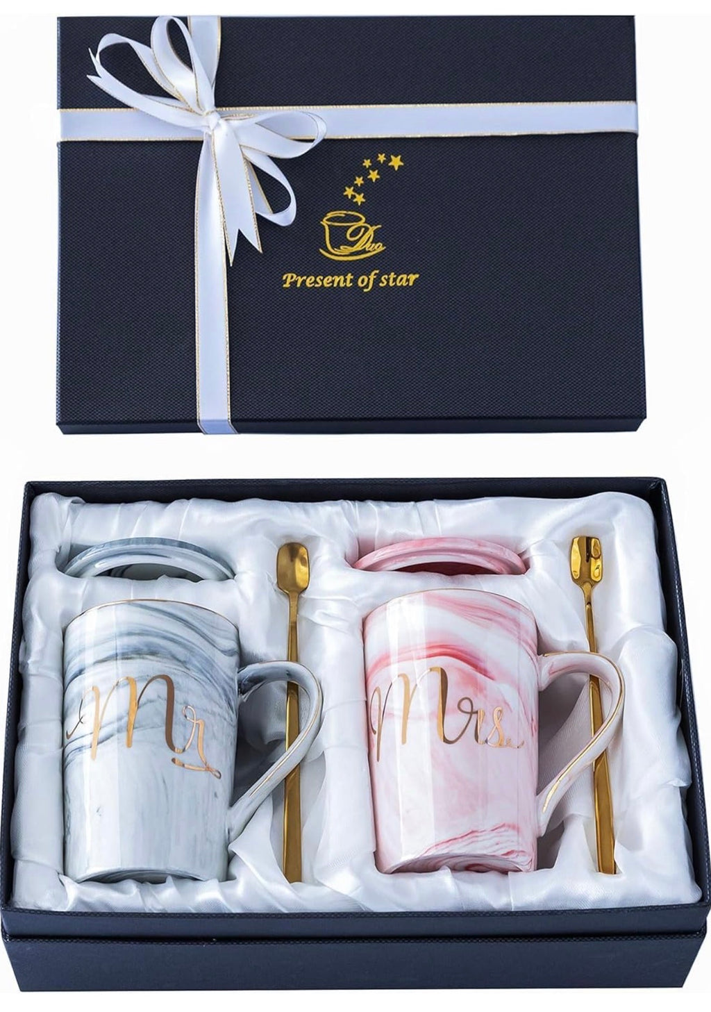 Mr. & Mrs. Luxury Marble Coffee Mug Gift Set – Wedding, Engagement & Anniversary Gift for Couples