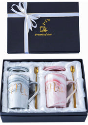 Mr. & Mrs. Luxury Marble Coffee Mug Gift Set – Wedding, Engagement & Anniversary Gift for Couples