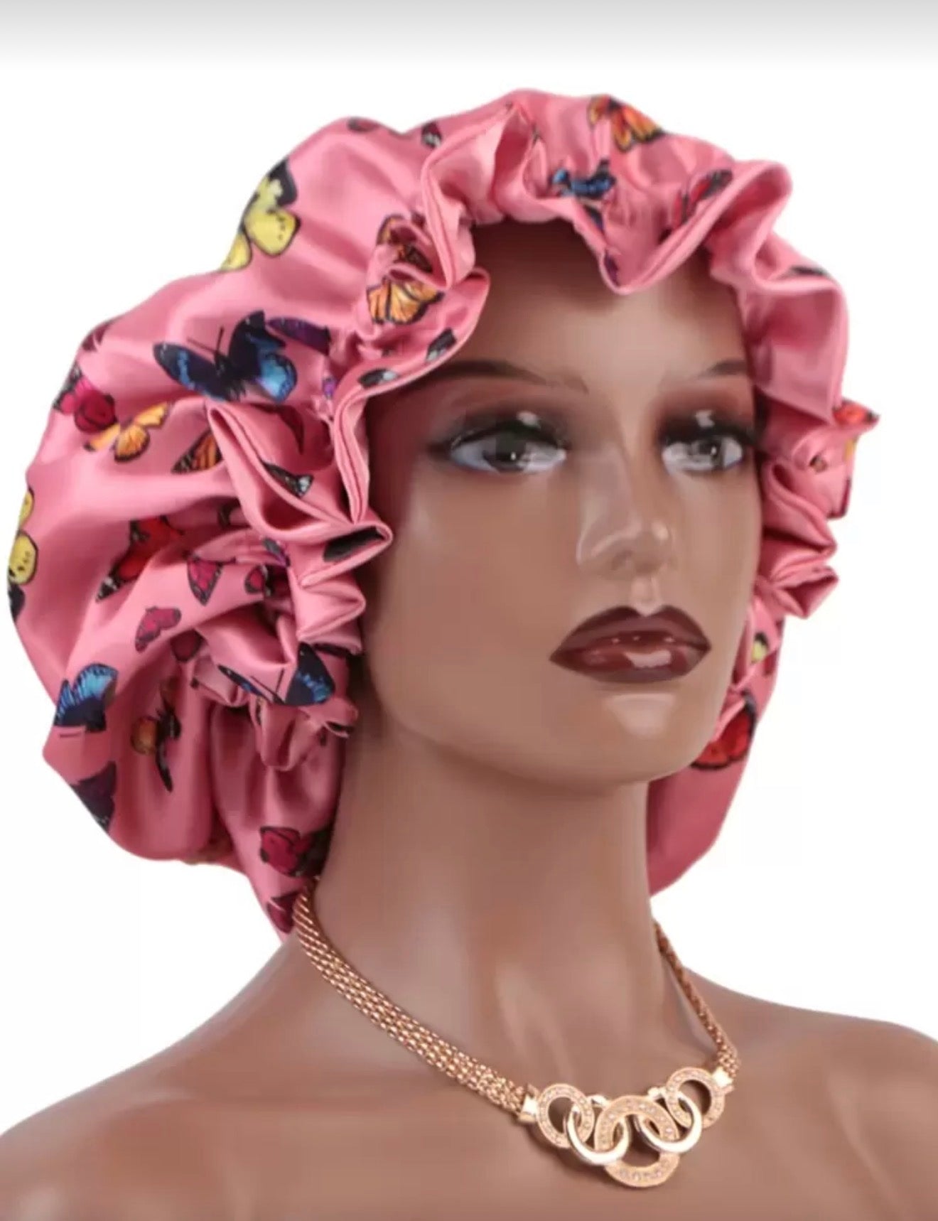 Double-Layered Butterfly Pattern
Fashionable Sleep Cap Silk Satin Bonnet
