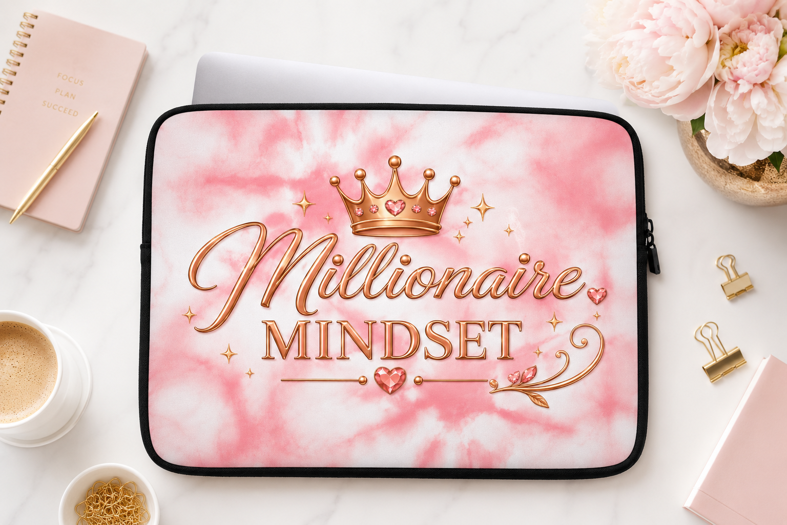 Millionaire Mindset Pink Marble Laptop Sleeve