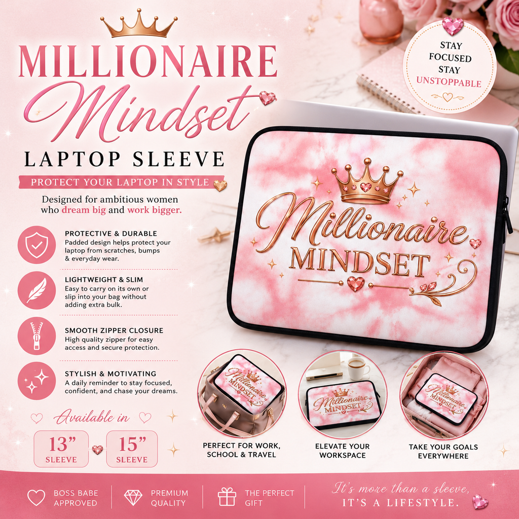 Millionaire Mindset Pink Marble Laptop Sleeve