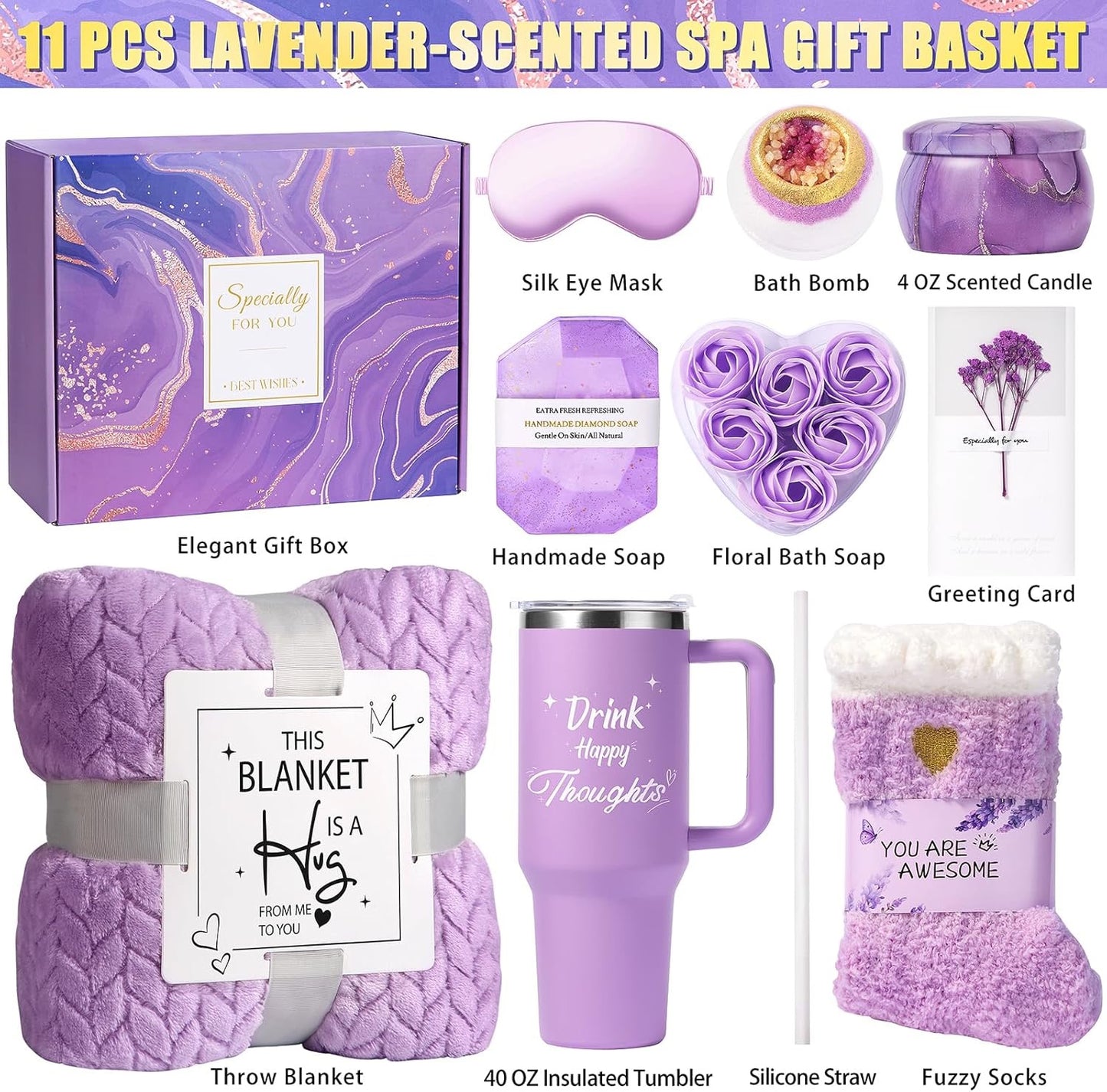 Luxury Self-Care Spa Gift Basket with Blanket & Tumbler