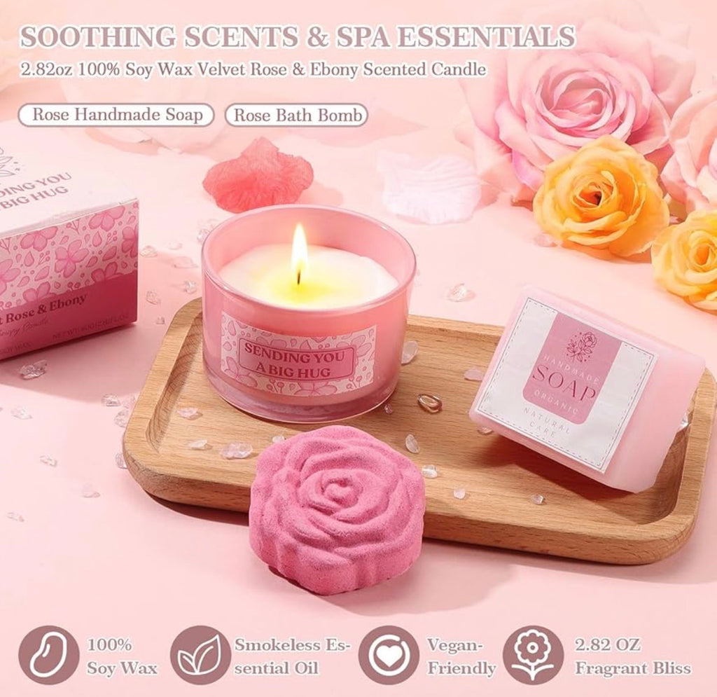 Pink Rose Self-Care Gift Basket Set for Women